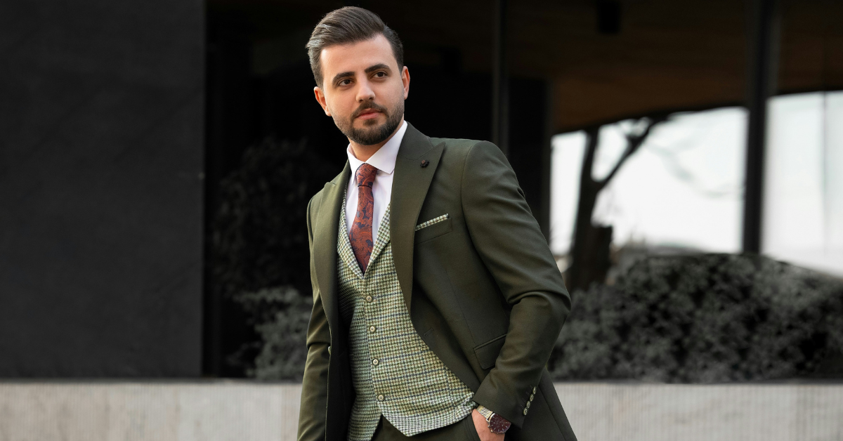 man wearing a consistent stylish outfit demonstrating minimalist wardrobe concept